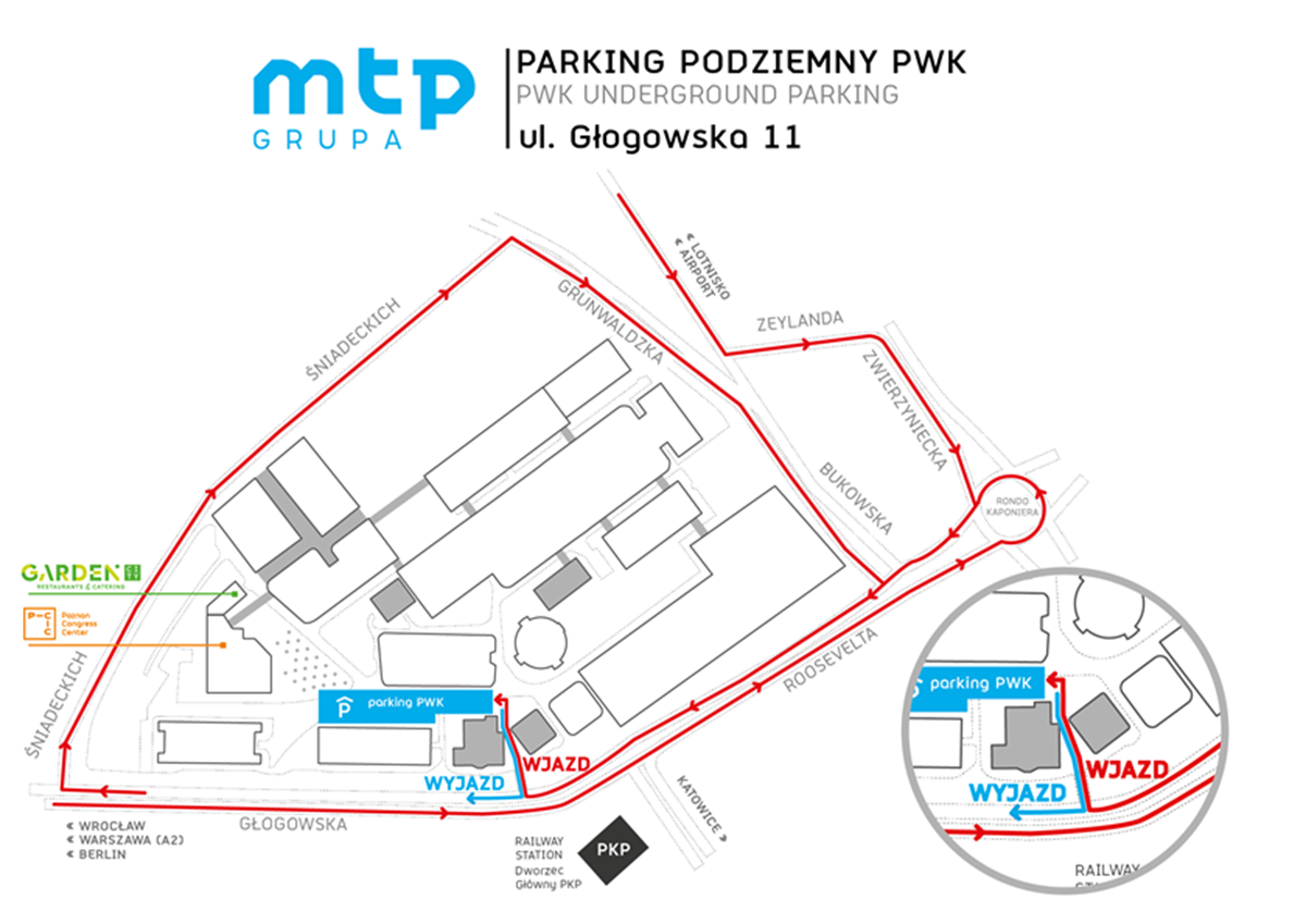 Mapa dojazdu do Parkingu PWK